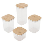 Food Storage Jars Plastic Airtight Containers with Bambusoideae Lids Kitchen Square Clear Canisters for Grain Nuts Tea 1Pc 2000ml 2Pc 1300ml 3Pc 600ml