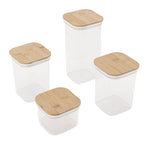 Food Storage Jars Plastic Airtight Containers with Bambusoideae Lids Kitchen Square Clear Canisters for Grain Nuts Tea 1Pc 2000ml 2Pc 1300ml 3Pc 600ml