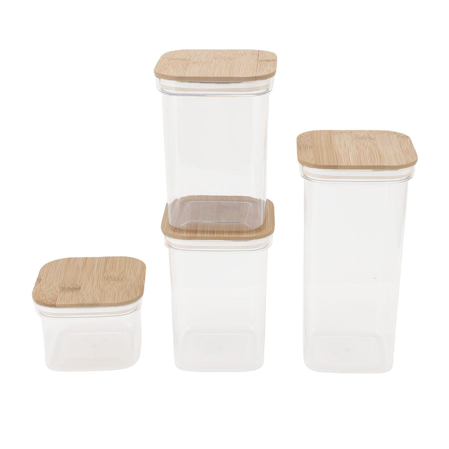 Food Storage Jars Plastic Airtight Containers with Bambusoideae Lids Kitchen Square Clear Canisters for Grain Nuts Tea 1Pc 2000ml 2Pc 1300ml 3Pc 600ml