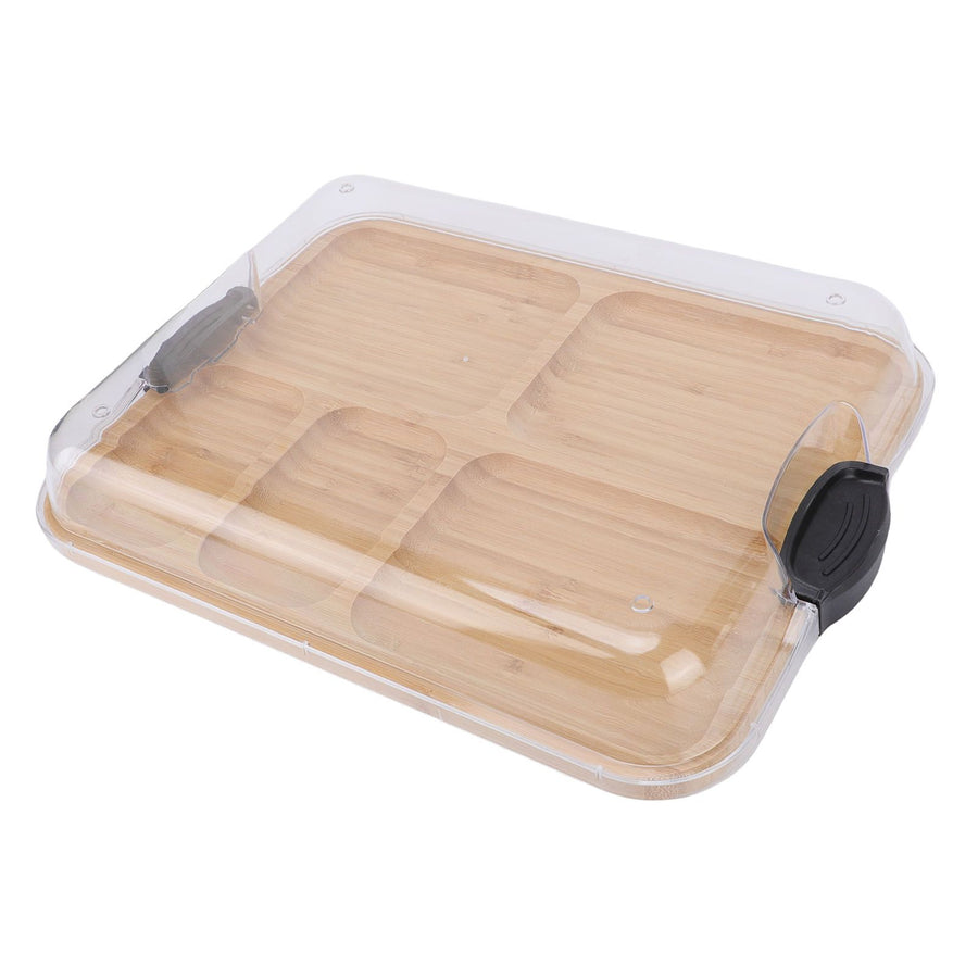 Charcuterie Board with Clear Lid 5 Sections Wooden Cheese Board for Serving Picnics