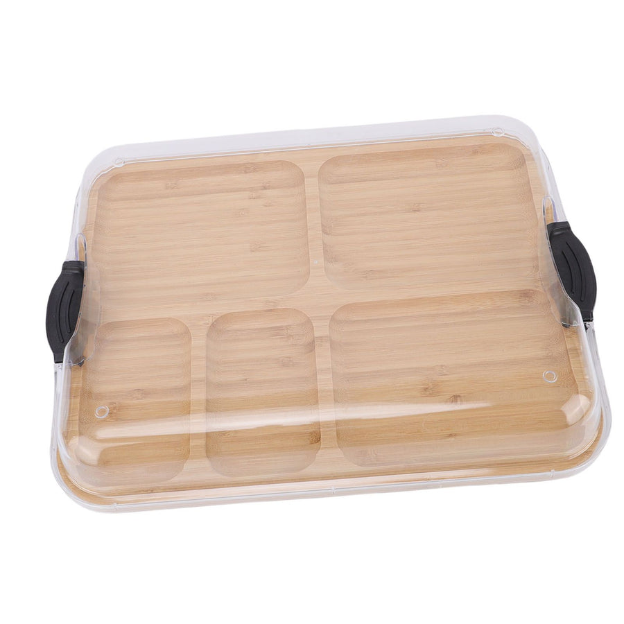 Charcuterie Board with Clear Lid 5 Sections Wooden Cheese Board for Serving Picnics