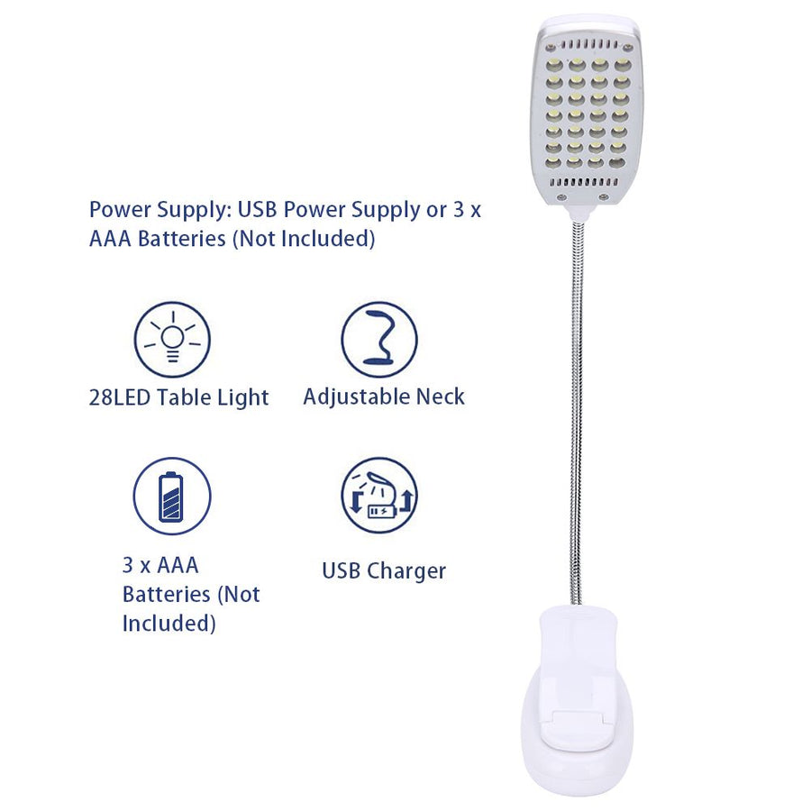 28LED High Brightness 360 Degree Rotating Reading Clip Table Desk Light Lamp for Eye Protection