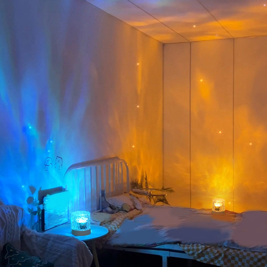 Water Ripple Night Light 360 Degree Dynamic Romantic LED Atmosphere Table Lamp for Living Room Bedroom Three Colors Plug in Rotating Dynamic
