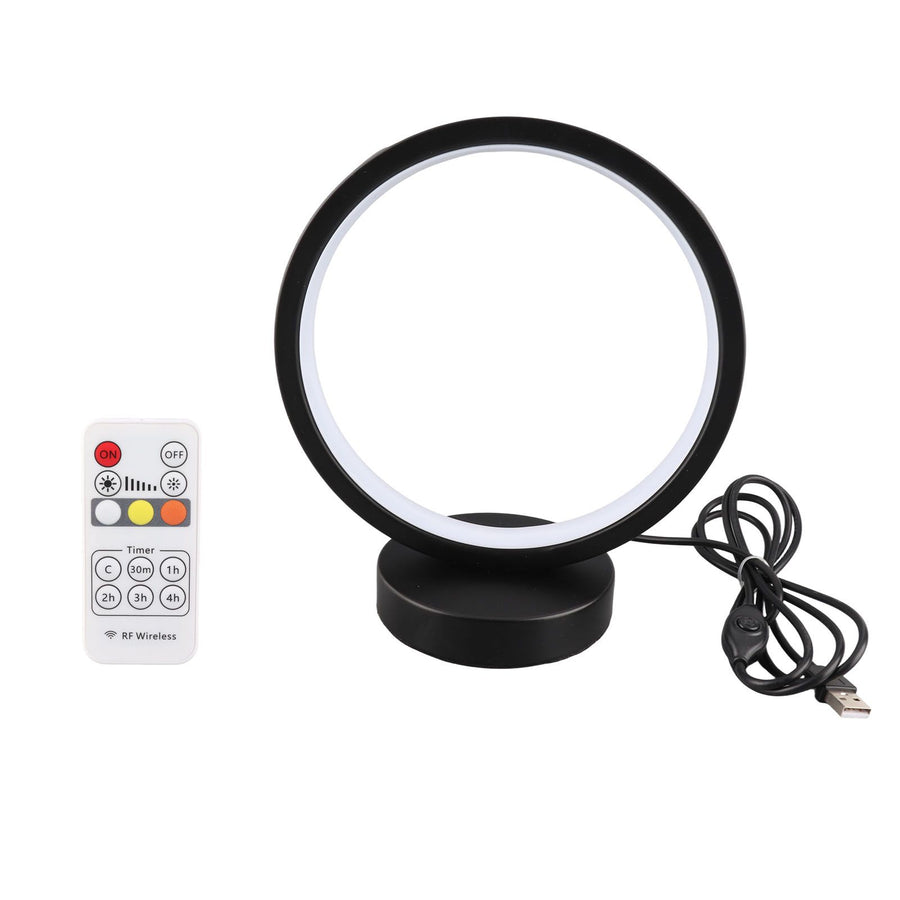 Circle Table Lamp Bedside Decorative Lamp Innovative LED Night Light Energy Saving Eye Care Sleep Light for Bedroom Remote Dimming and Timing Black
