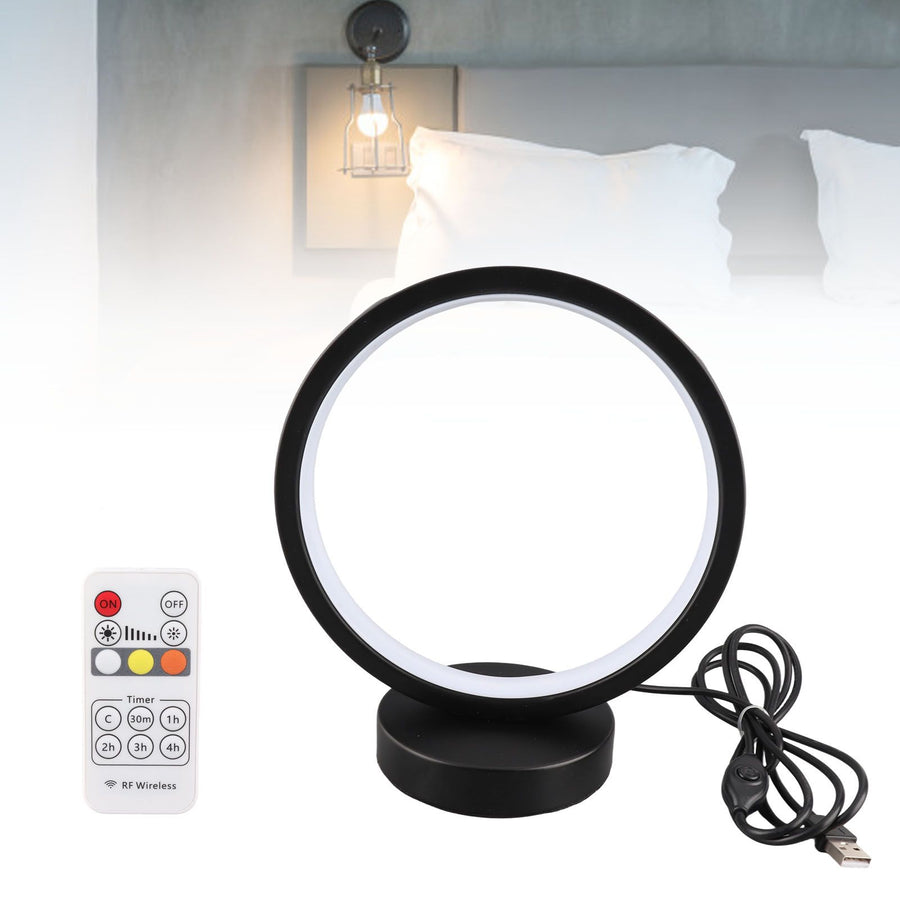 Circle Table Lamp Bedside Decorative Lamp Innovative LED Night Light Energy Saving Eye Care Sleep Light for Bedroom Remote Dimming and Timing Black