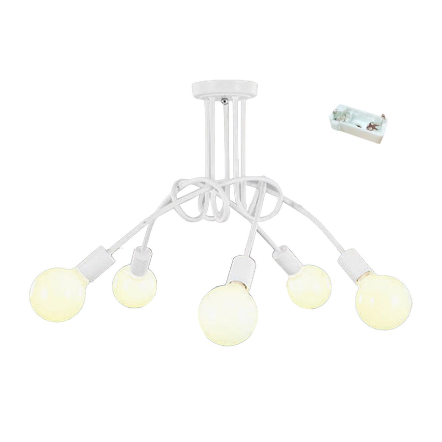 Modern Chandelier Iron Art Stylish Easy to Install Industrial Ceiling Light Fixture for Study Bedroom Living Room Kitchen 5 Heads White
