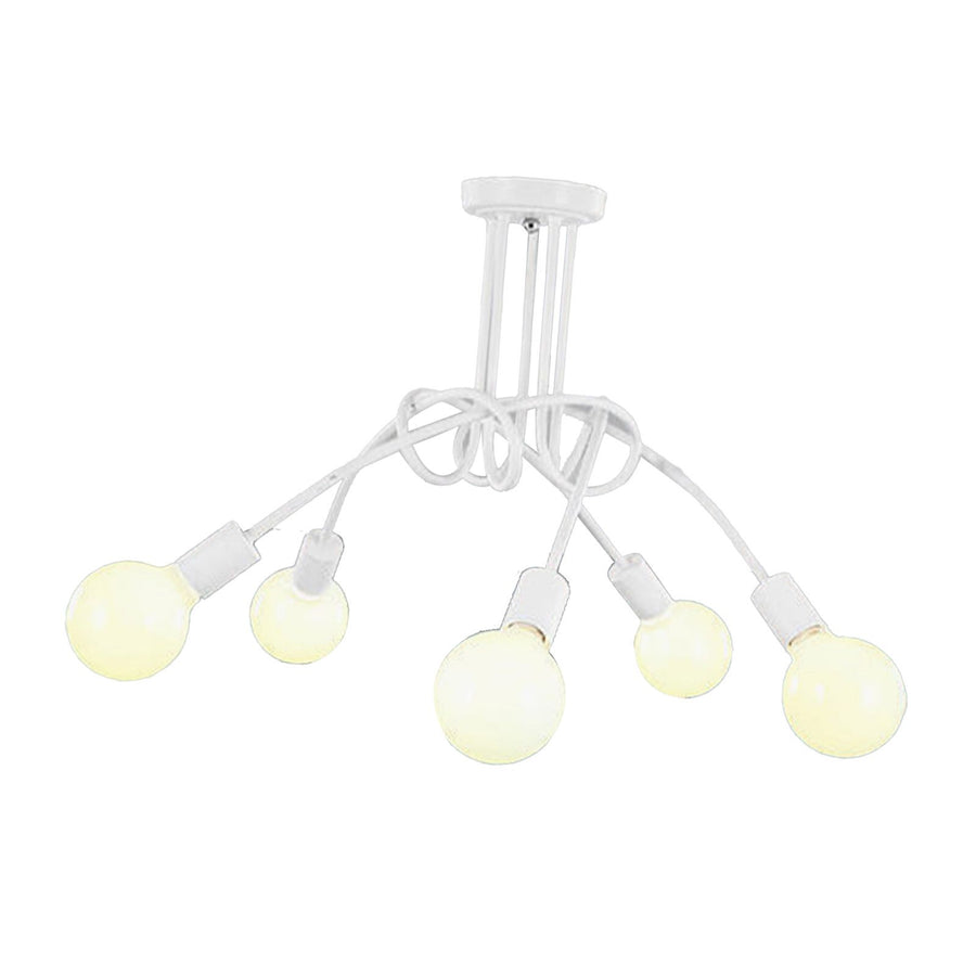 Modern Chandelier Iron Art Stylish Easy to Install Industrial Ceiling Light Fixture for Study Bedroom Living Room Kitchen 5 Heads White