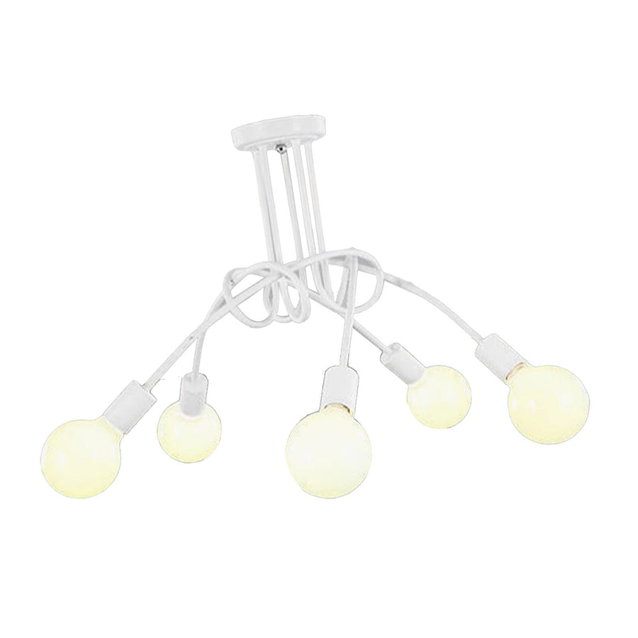 Modern Chandelier Iron Art Stylish Easy to Install Industrial Ceiling Light Fixture for Study Bedroom Living Room Kitchen 5 Heads White