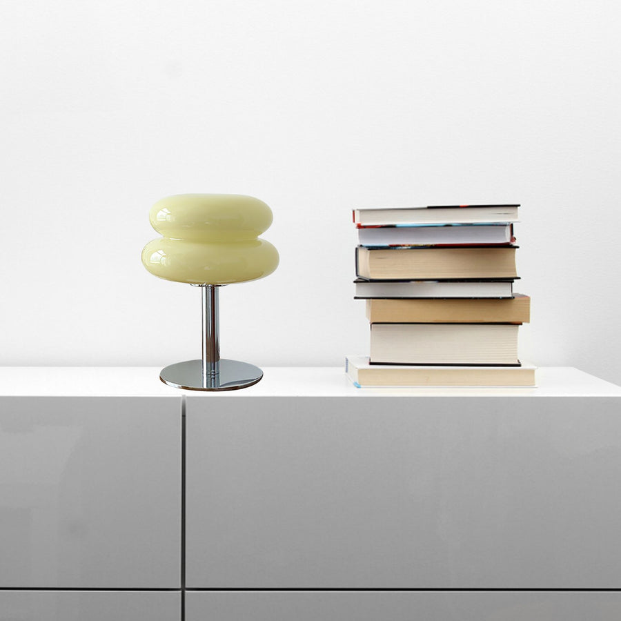 Glass Macaron Table Lamp Kids Bedside Lamp USB Three Color Dimmable Table Lamps for Bedroom Beige