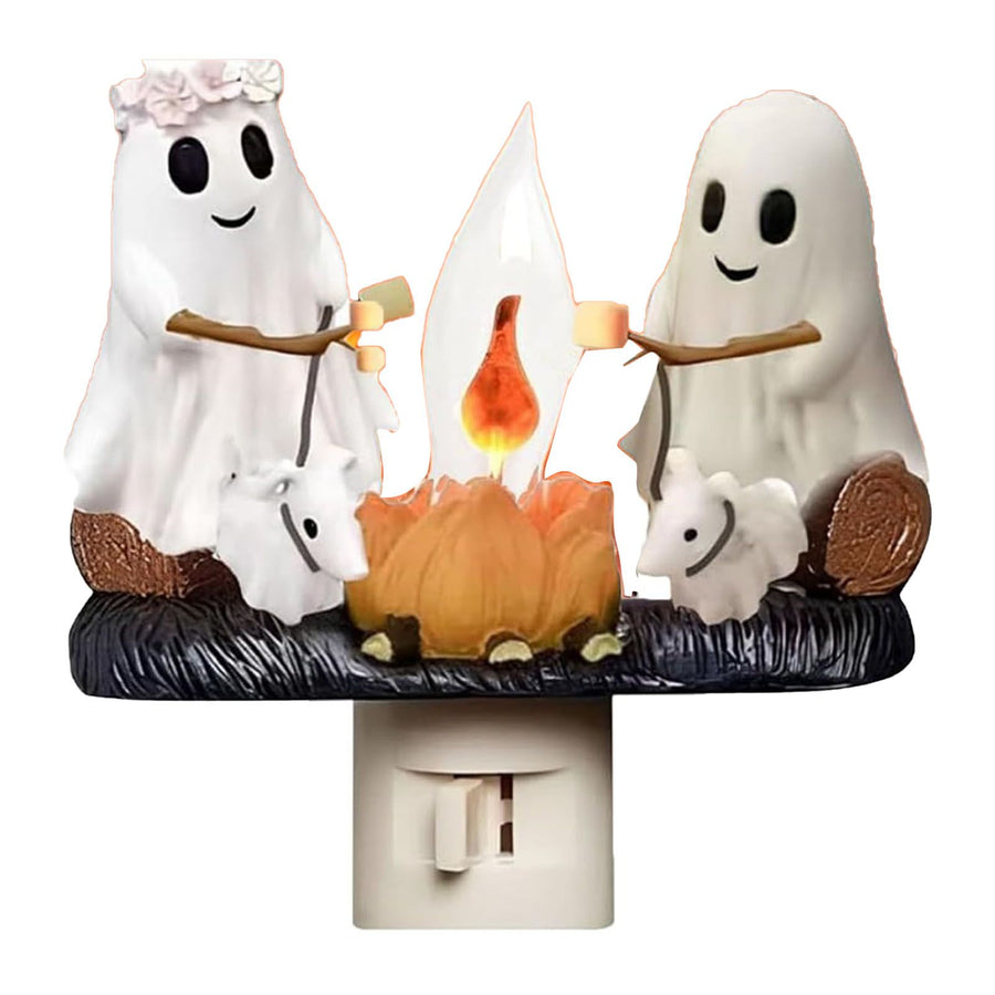 Ghost Campfire Night Light LED Small Cute 3D Spooky Flickering Fire Nightlight for Indoor Nightstand Decor