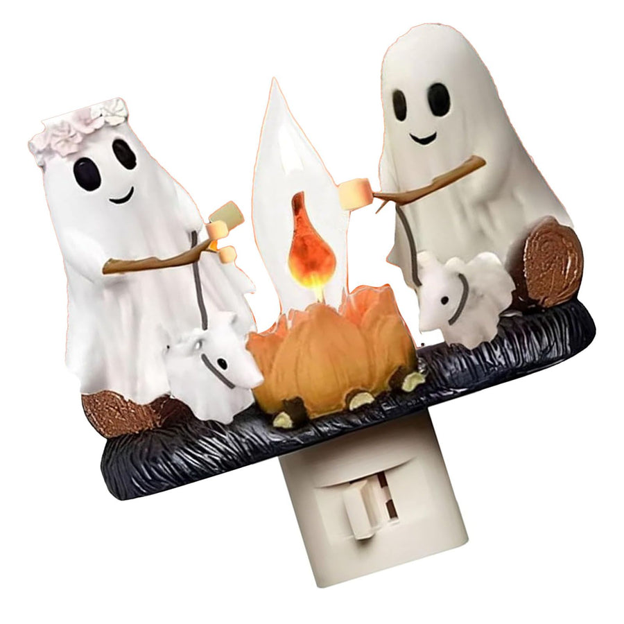 Ghost Campfire Night Light LED Small Cute 3D Spooky Flickering Fire Nightlight for Indoor Nightstand Decor