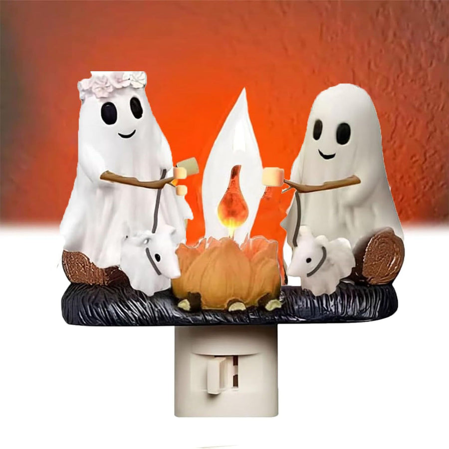 Ghost Campfire Night Light LED Small Cute 3D Spooky Flickering Fire Nightlight for Indoor Nightstand Decor