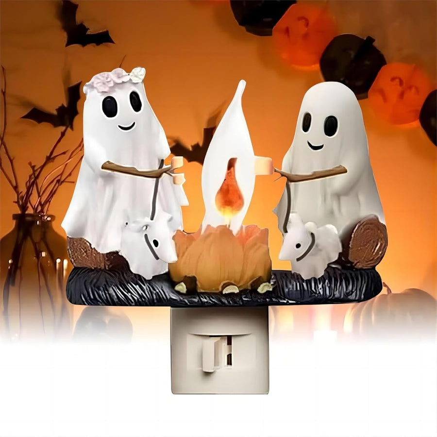 Ghost Campfire Night Light LED Small Cute 3D Spooky Flickering Fire Nightlight for Indoor Nightstand Decor