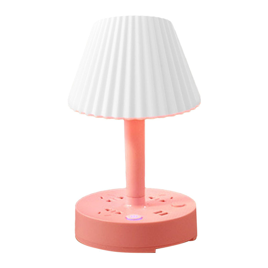Power Strip Desk Lamp Soft Lighting Bedside Table Lamp with AC Outlet and Safety Door for Bedroom Dormitory Roseate 1.8m US Plug