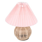 Pleated Table Lamp Soft Yellow Light Linen Lampshade Rattan Base Bedside Lamp for Bedroom Roseate