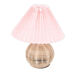 Pleated Table Lamp Soft Yellow Light Linen Lampshade Rattan Base Bedside Lamp for Bedroom Roseate