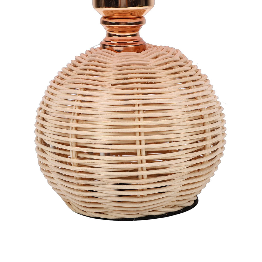 Pleated Table Lamp Soft Yellow Light Linen Lampshade Rattan Base Bedside Lamp for Bedroom Roseate