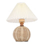 Pleated Table Lamp Soft Yellow Light Linen Lampshade Rattan Base Bedside Lamp for Bedroom Beige