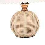 Pleated Table Lamp Soft Yellow Light Linen Lampshade Rattan Base Bedside Lamp for Bedroom Beige