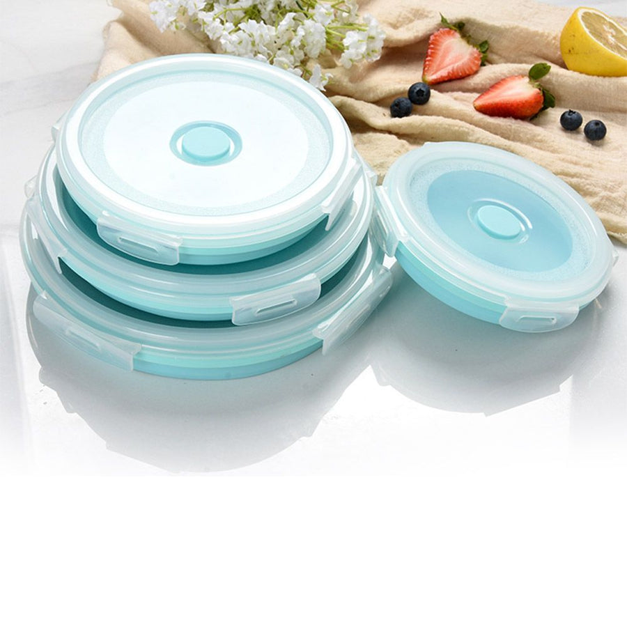 Collapsible Food Storage Container with Lid Silicone Bento Lunch Boxes 4 Pack Outdoor Picnic Box
