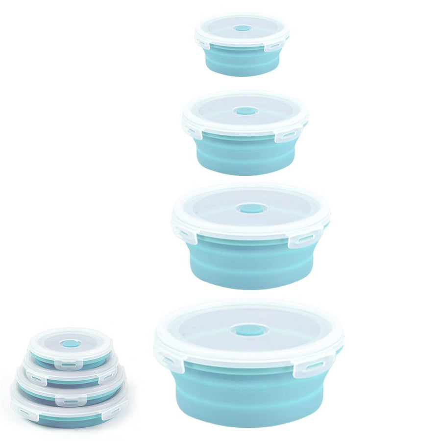 Collapsible Food Storage Container with Lid Silicone Bento Lunch Boxes 4 Pack Outdoor Picnic Box