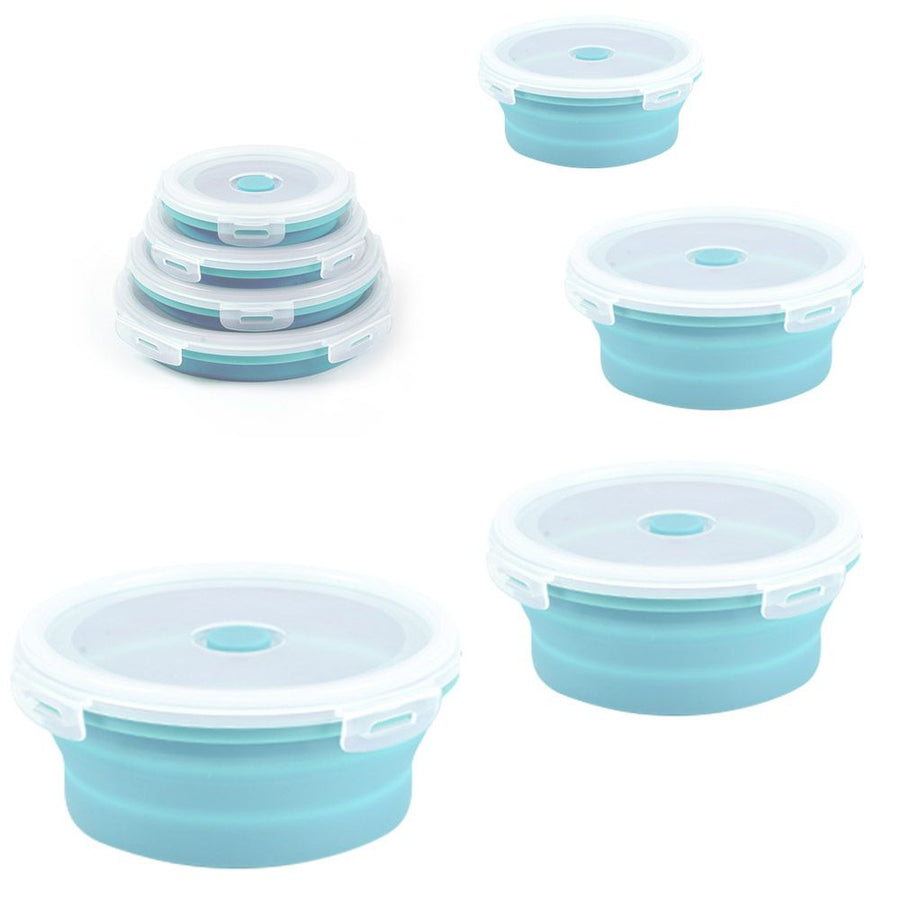 Collapsible Food Storage Container with Lid Silicone Bento Lunch Boxes 4 Pack Outdoor Picnic Box