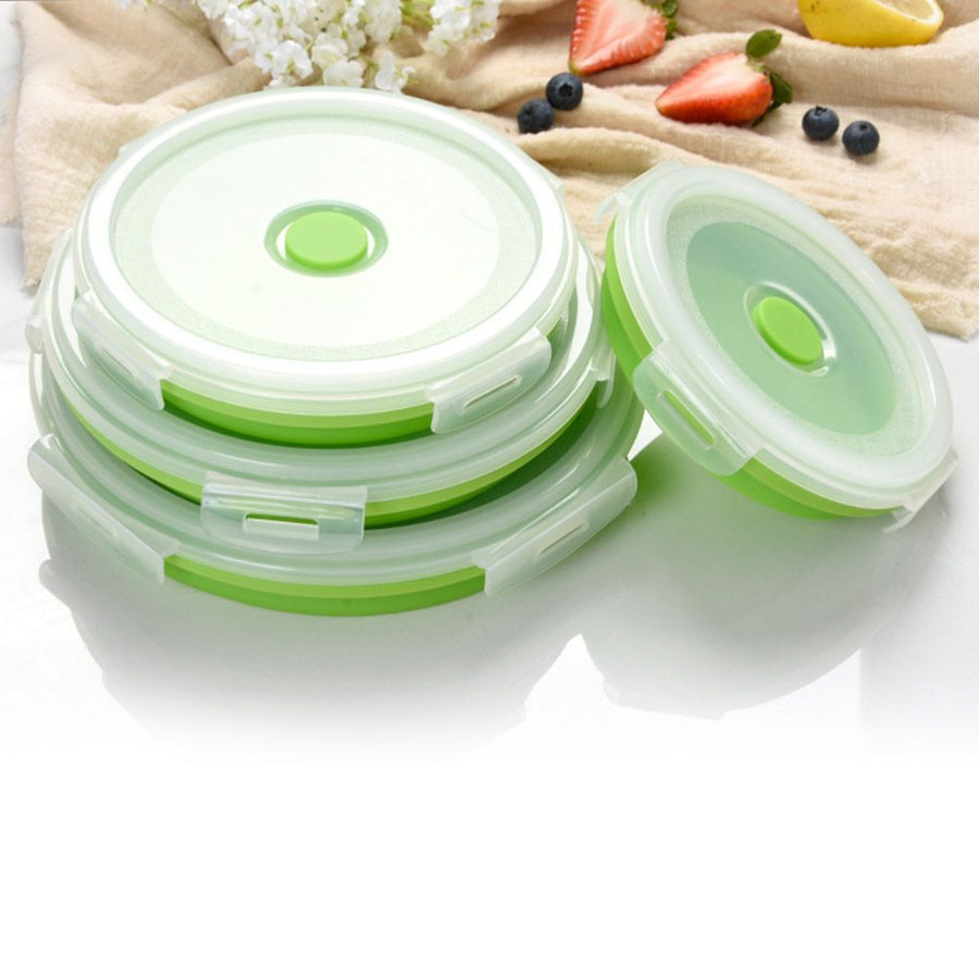 Collapsible Food Storage Container with Lid Silicone Bento Lunch Boxes 4 Pack Outdoor Picnic Box