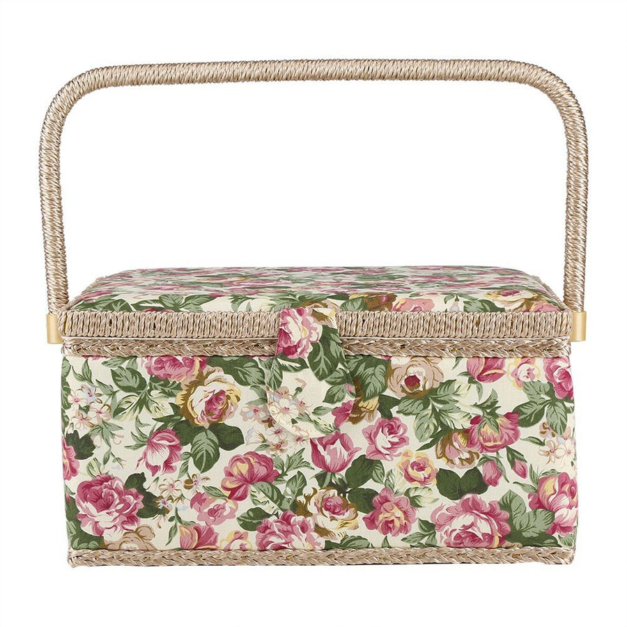 Fabric Floral Printed Sewing Basket Craft Box Household Sundry Storage Organizer with Handle