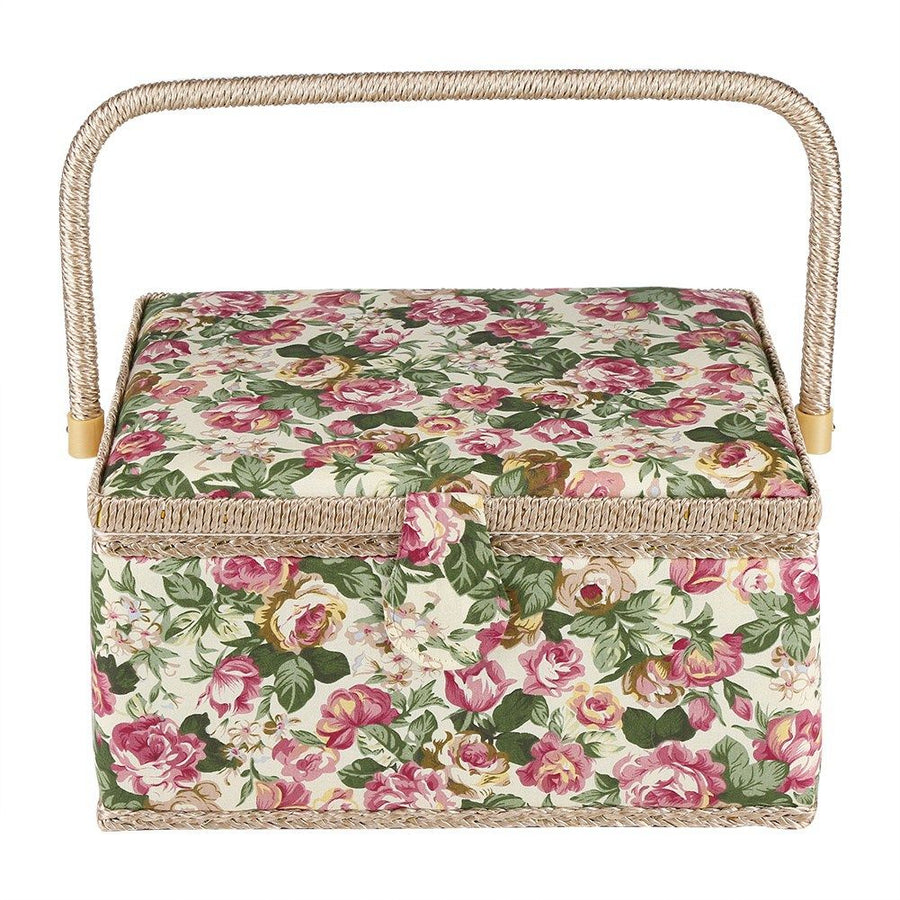 Fabric Floral Printed Sewing Basket Craft Box Household Sundry Storage Organizer with Handle