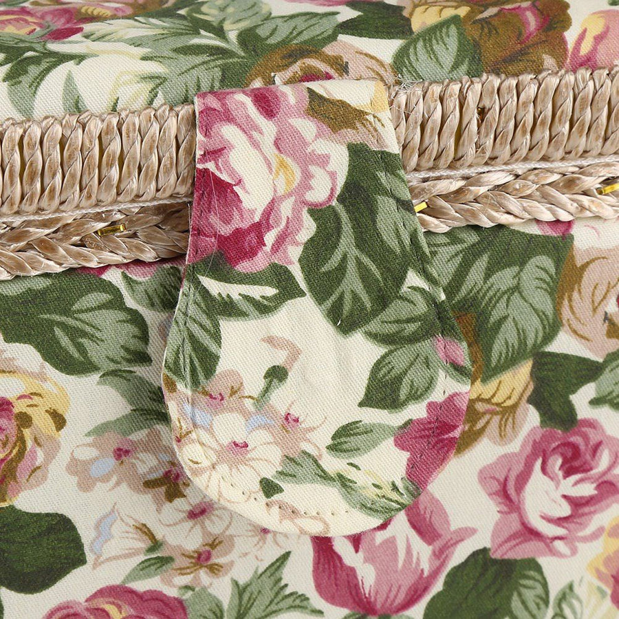 Fabric Floral Printed Sewing Basket Craft Box Household Sundry Storage Organizer with Handle