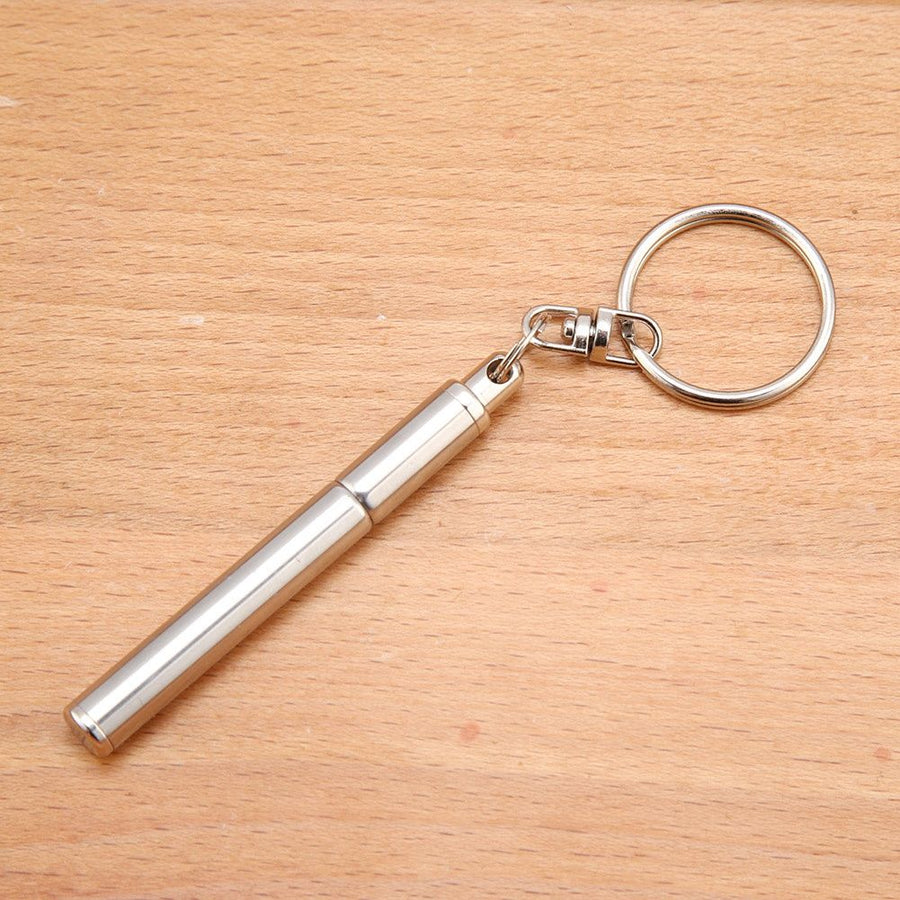 2 in 1 Multifunctional Portable Stainless Steel Telescoping Extendable Key Ring Pen