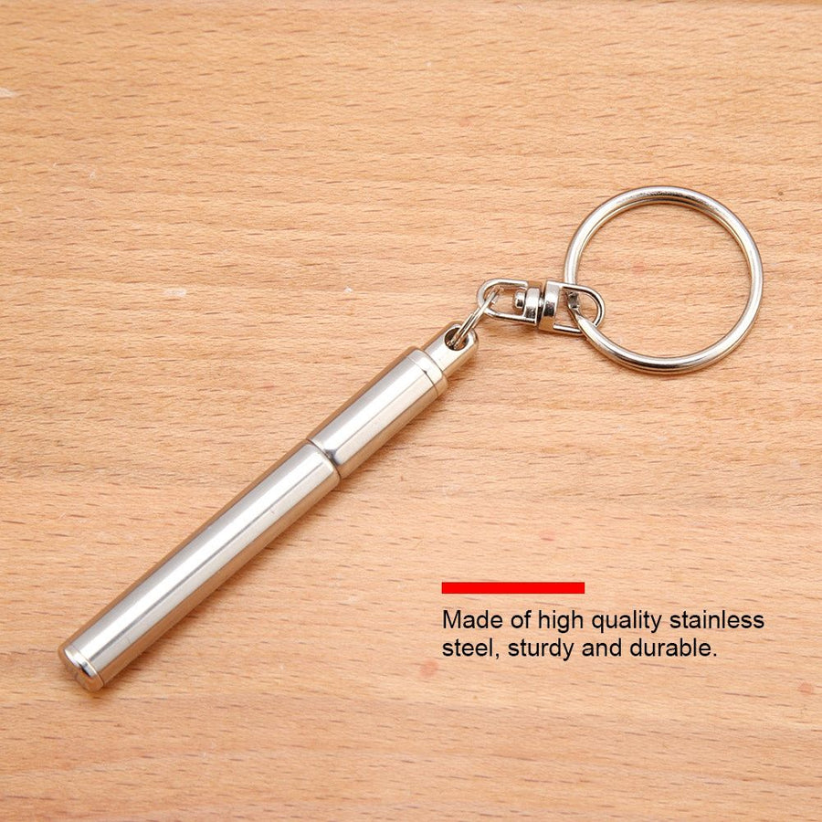 2 in 1 Multifunctional Portable Stainless Steel Telescoping Extendable Key Ring Pen