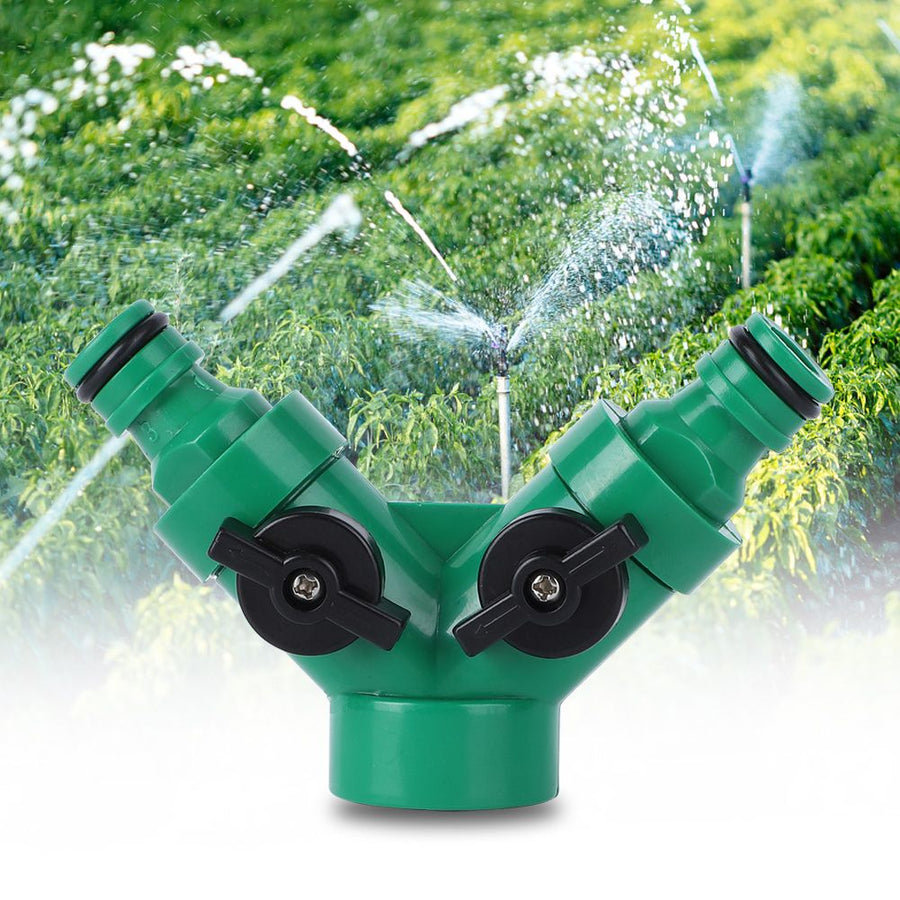 Two Way Pipe Divider Hose Splitter Garden Water Tap Adapter With Valve
