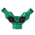 Two Way Pipe Divider Hose Splitter Garden Water Tap Adapter With Valve