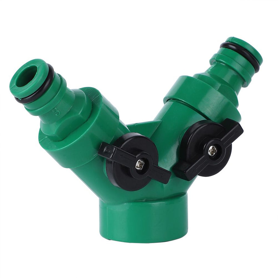 Two Way Pipe Divider Hose Splitter Garden Water Tap Adapter With Valve