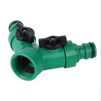 Two Way Pipe Divider Hose Splitter Garden Water Tap Adapter With Valve
