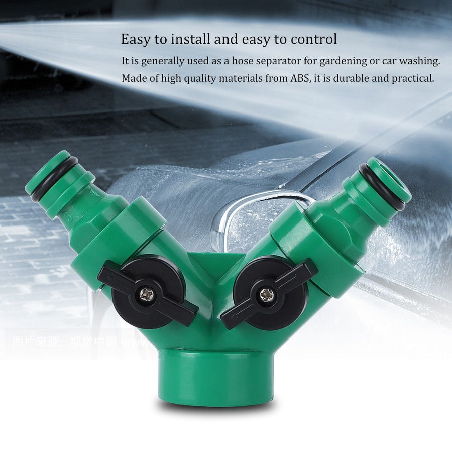 Two Way Pipe Divider Hose Splitter Garden Water Tap Adapter With Valve