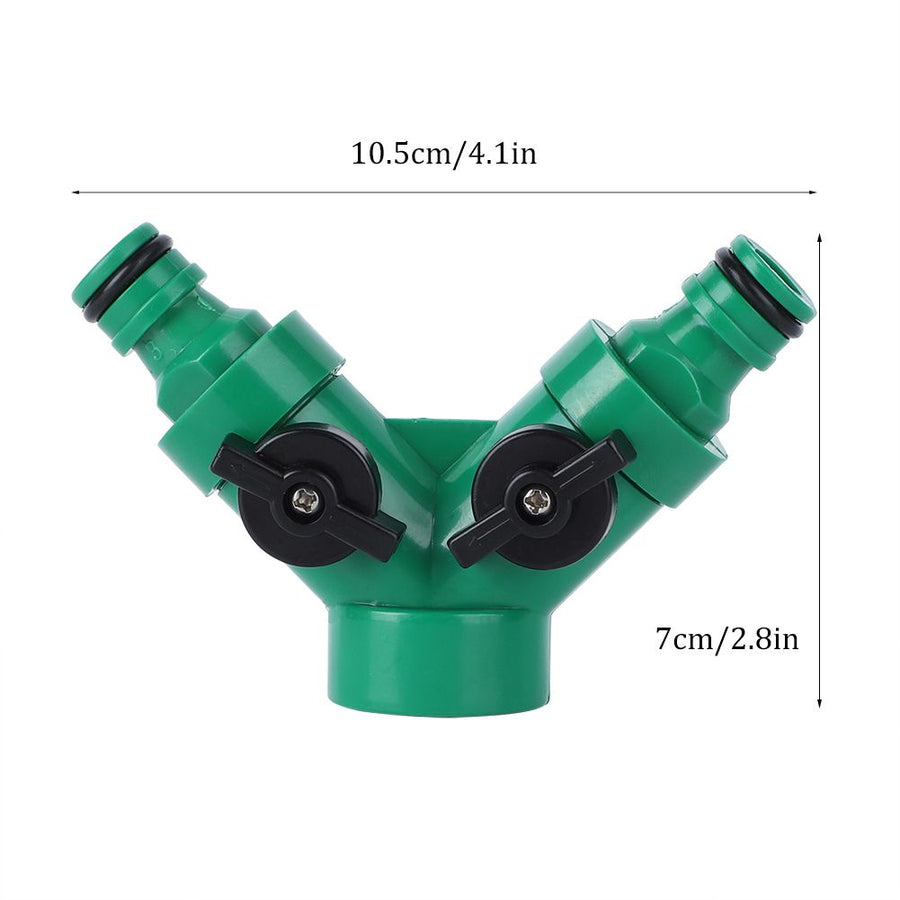 Two Way Pipe Divider Hose Splitter Garden Water Tap Adapter With Valve