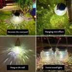 Solar Outdoor Decorative Lights LED Patio Cracked Mason Jar Hanging Lights Glass Jar Light