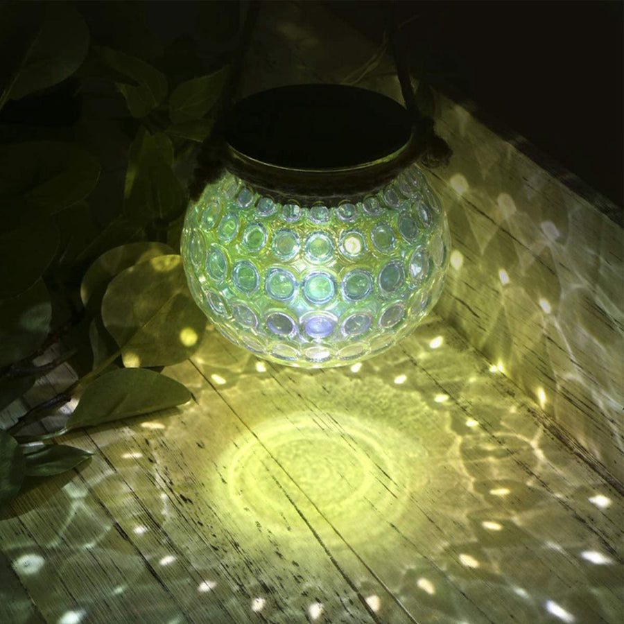 Solar Outdoor Decorative Lights LED Patio Cracked Mason Jar Hanging Lights Glass Jar Light