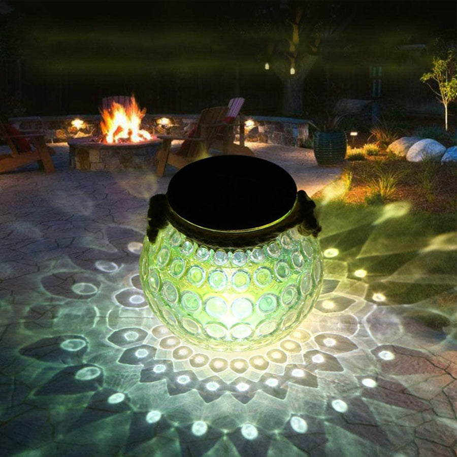 Solar Outdoor Decorative Lights LED Patio Cracked Mason Jar Hanging Lights Glass Jar Light