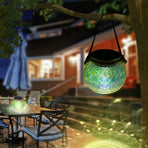 Solar Outdoor Decorative Lights LED Patio Cracked Mason Jar Hanging Lights Glass Jar Light