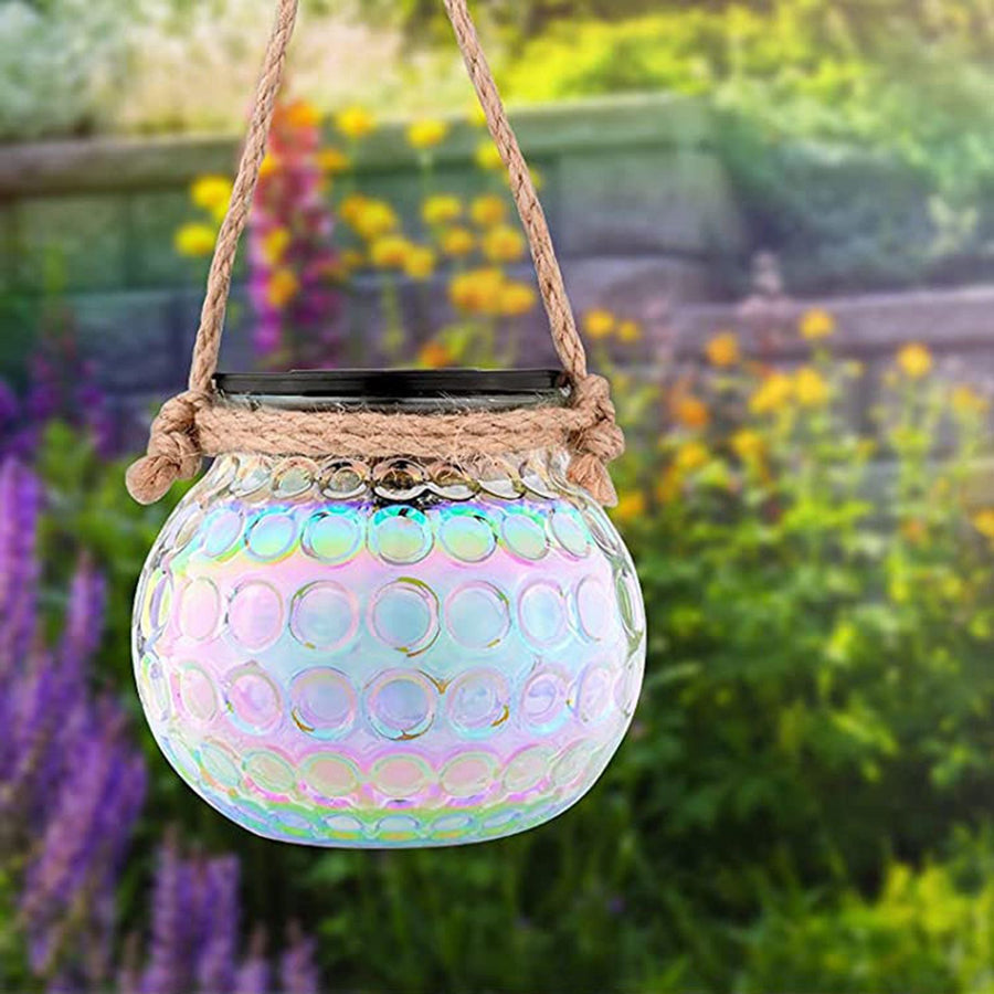 Solar Outdoor Decorative Lights LED Patio Cracked Mason Jar Hanging Lights Glass Jar Light