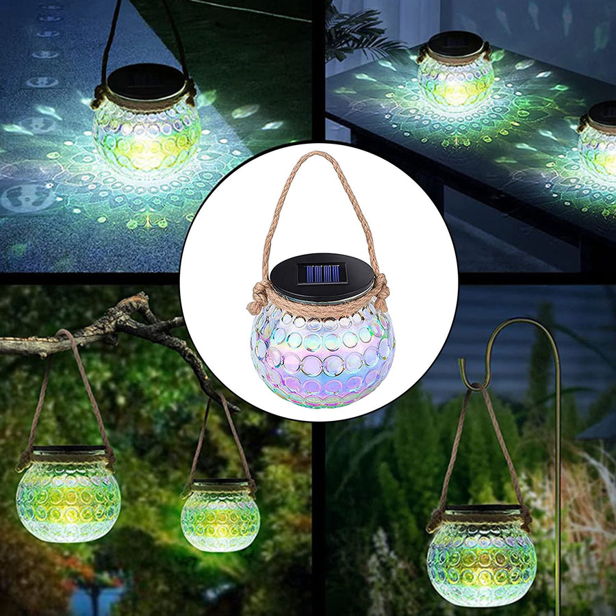 Solar Outdoor Decorative Lights LED Patio Cracked Mason Jar Hanging Lights Glass Jar Light