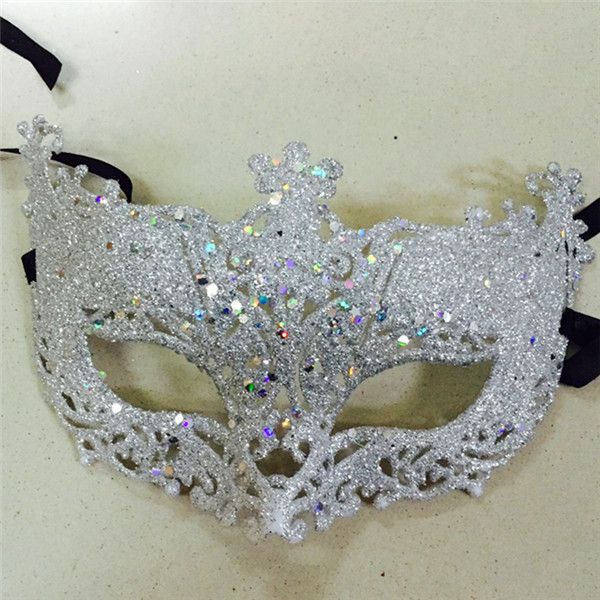 Half Face Cover Shiny Glitter Venetian Half Face Cover Eye Cover for Cosplay Party Prom Ball Costume Silver