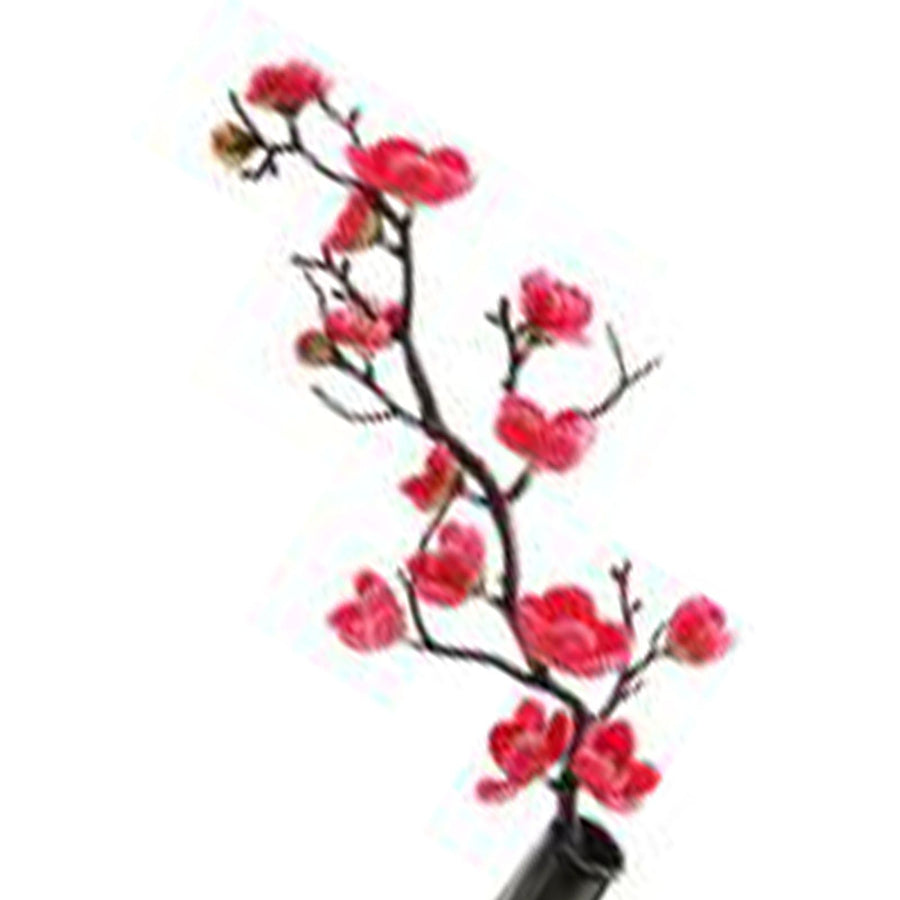 Artificial Plum Blossom Faux Flowers Long Stem Silk Simulation Plum Blossom Branch Decoration for Home Wedding Party Red