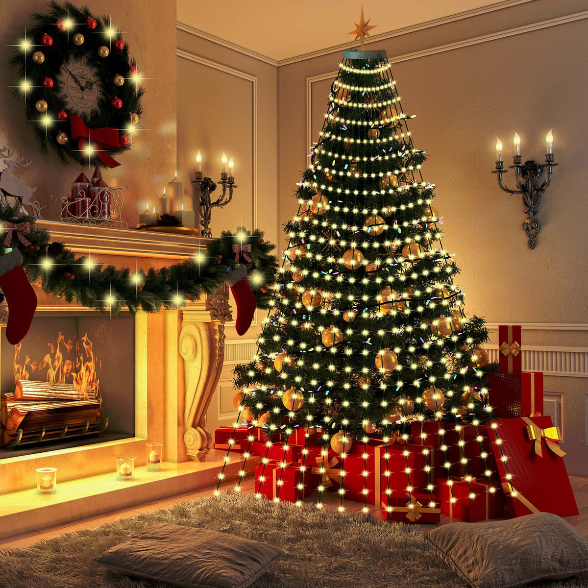 Christmas Tree Decorative Lights String Garden Layout Waterfall Lights Party Camping Atmosphere Lights LED Water Lights