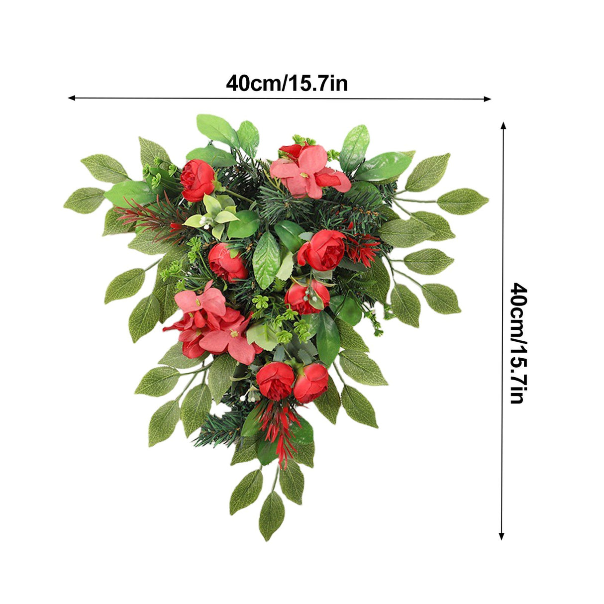 Red Tea Bud Hydrangea Upside down Tree PVC Green Plant Door Hanging Home Decoration