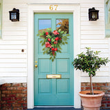 Red Tea Bud Hydrangea Upside down Tree PVC Green Plant Door Hanging Home Decoration - Side View