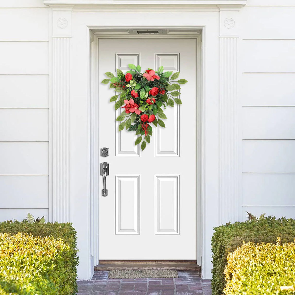 Red Tea Bud Hydrangea Upside down Tree PVC Green Plant Door Hanging Home Decoration